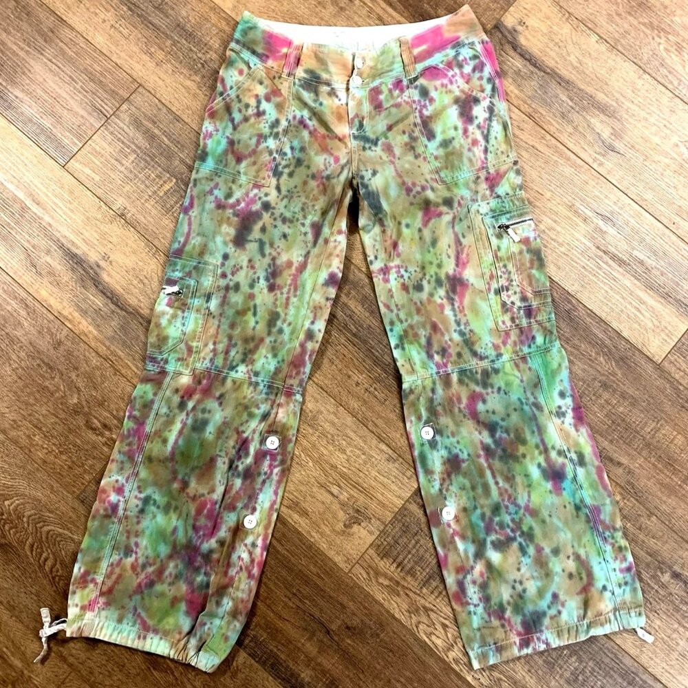 Y2K Aeropostale Tie Dye CONVERTIBLE CARGO PANTS SHORTS 7/8 Drawstring Ankle 90s